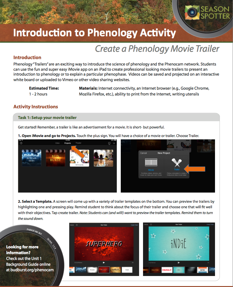 Phenology 101 Activity: Create a movie trailer