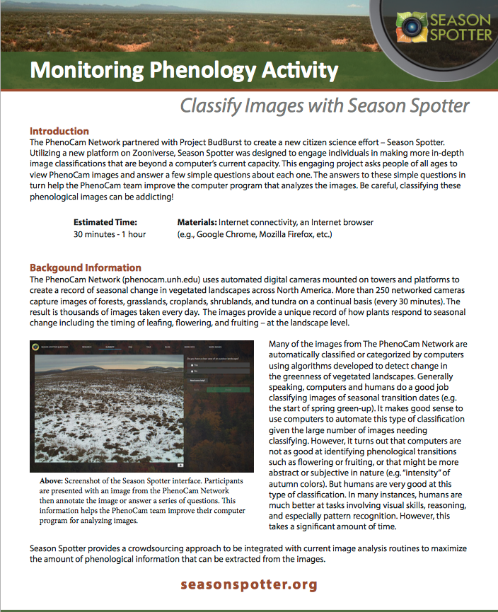 Phenology 101 Activity: Annotate SeasonSpotter Images